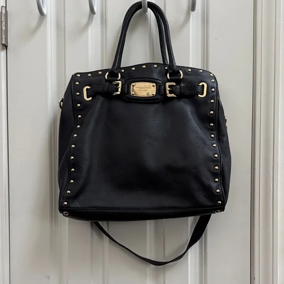 Michael Kors Large Black Studded Satchel with Gold Details - Picture 12 of 12
